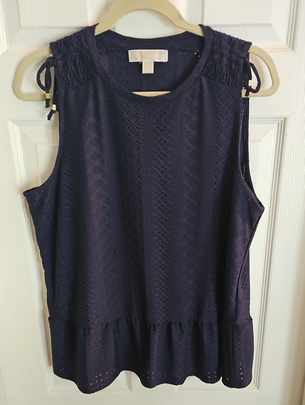 Michael Kors Navy Eyelet Sleeveless Crewneck Top Large